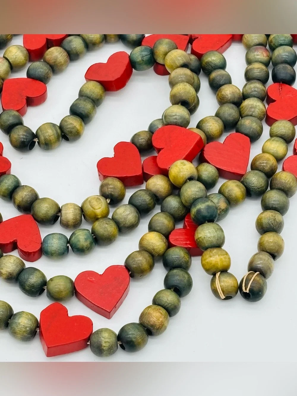 Vintage Wooden Heart Bead Garlands 3 Set 8 Ft Rustic Country Farmhouse Primitive